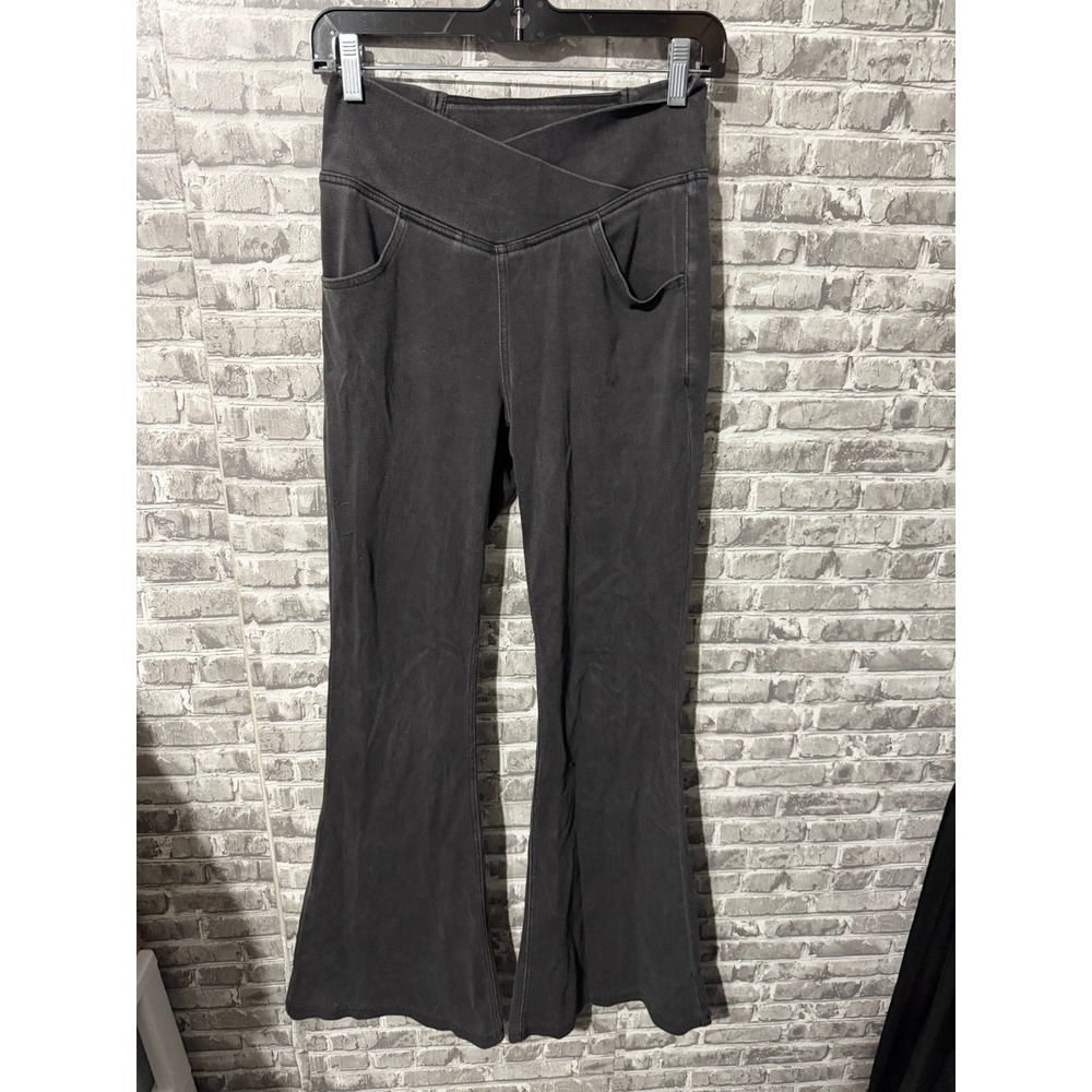 Halara Crossover Waist Flare Pants Washed Black High Rise Bell Bottom